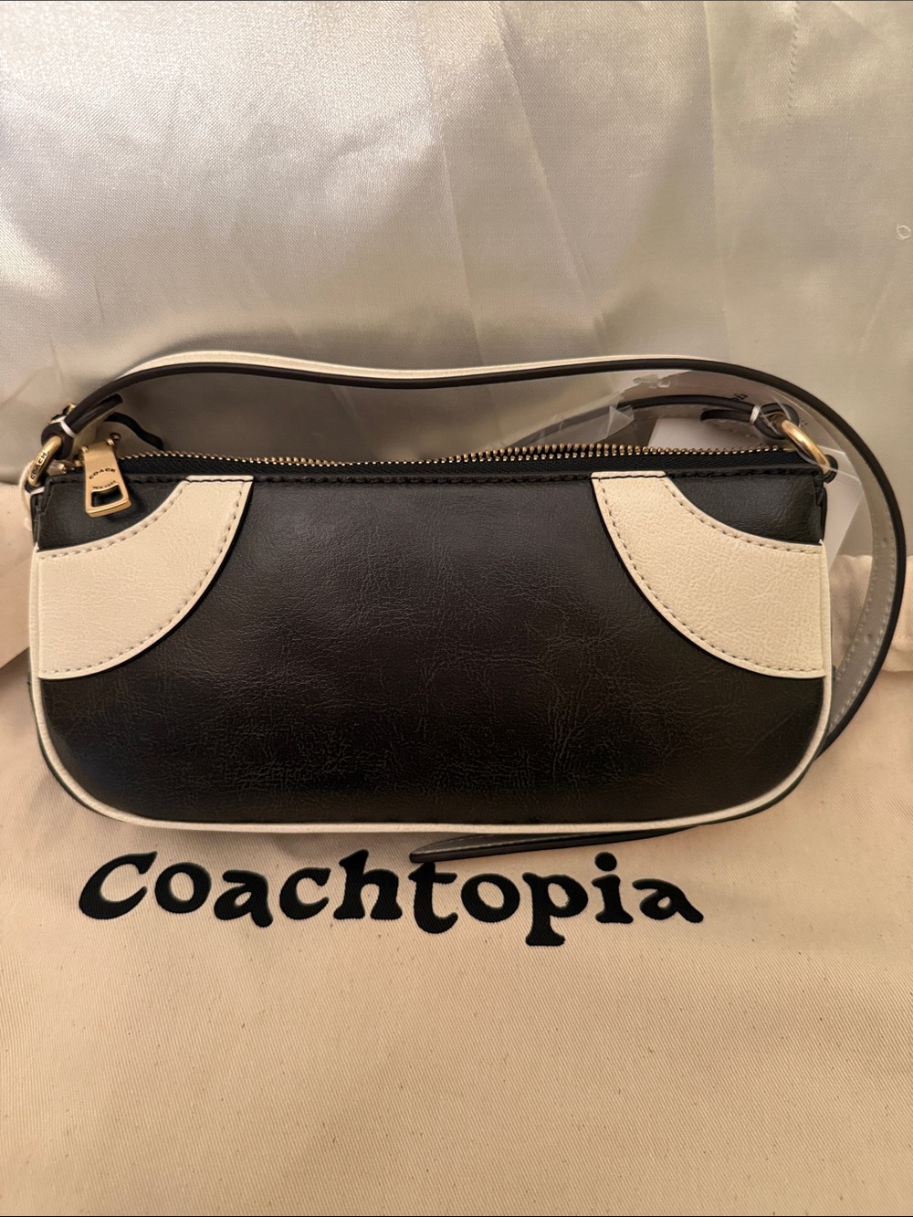 🖤Coach NWT Coachtopia Small Up crafted Leather Black &White Bowling Shoulder Bag - Picture 6 of 10